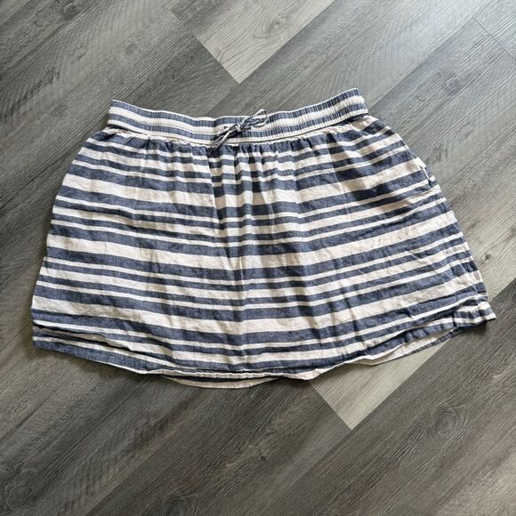 GAP Skirt Blue White Stripe Pockets Linen Cotton Lined Large - Picture 2 of 9